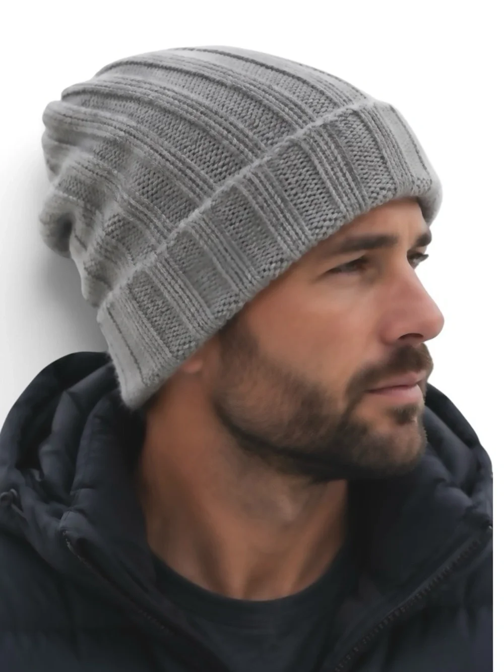 Vince Marled Gray Ribbed Knit Beanie Hat Merino Wool Cashmere Blend Unisex New